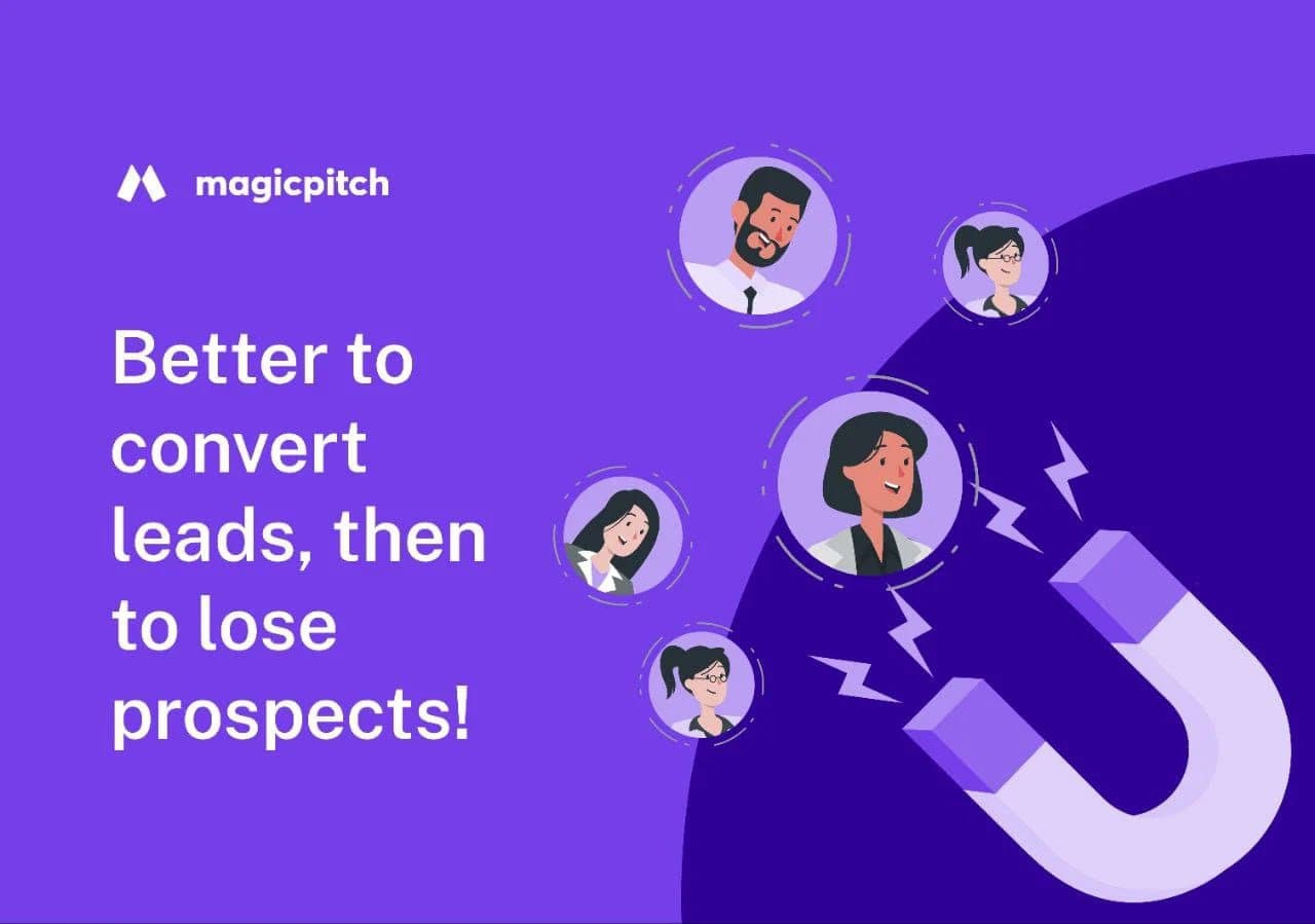 B2B cold email follow-ups concept with magnet and profiles on purple